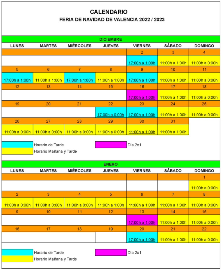 Horarios Feria de Atracciones de Navidad Valencia 2022
