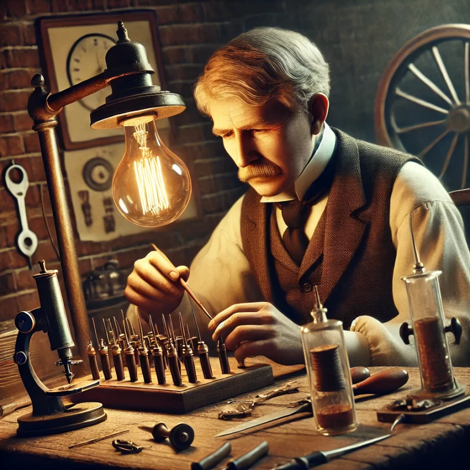 La historia de la electricidad. Thomas Edison en su laboratorio
