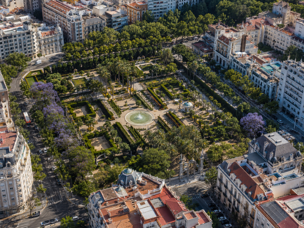 fincas y jardines en el Barrio de exposicion