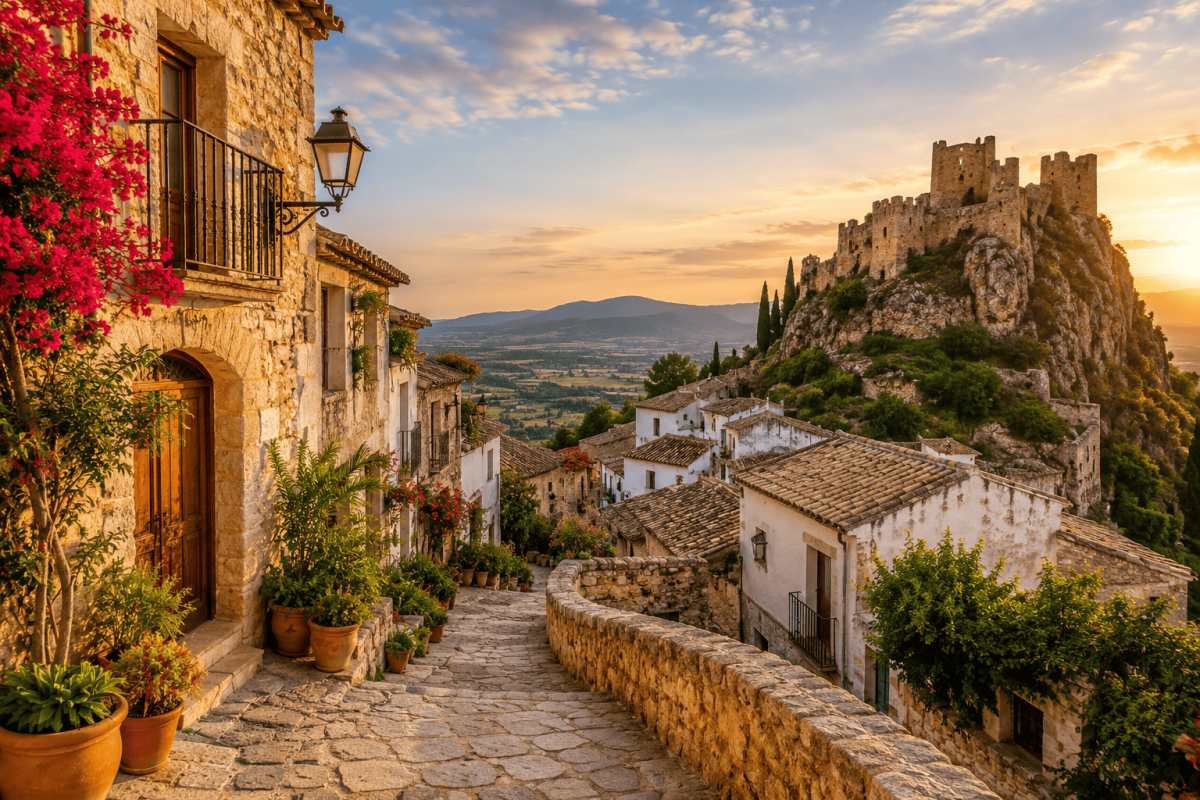 Pueblo con encanto de la Comunidad Valenciana al atardecer